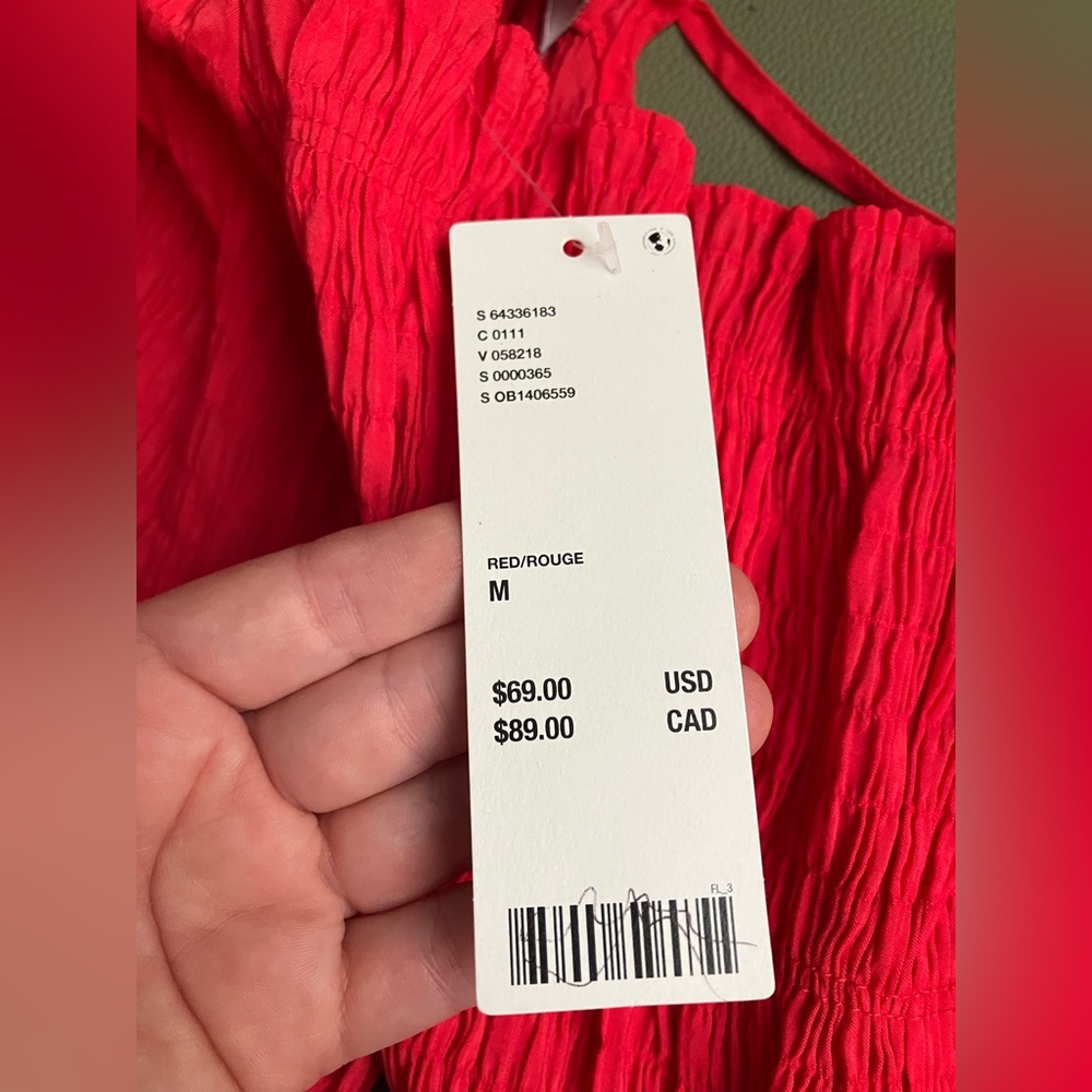 NWT Urban Outfitters Red Smocked Lace-Up Peasant Crop Top Balloon Sleeve M - Picture 6 of 7